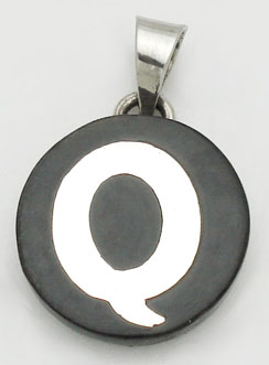 Pendant of black plastic with letter Q