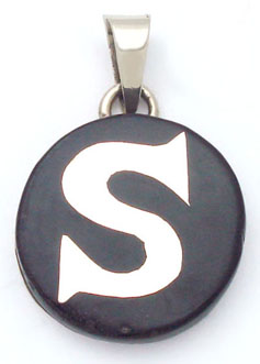 Pendant of black plastic with letter S