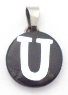 Pendant of black plastic with letter U