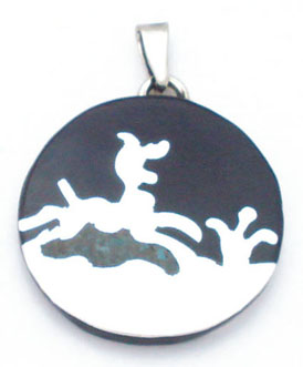 Round pendant with reindeer jumping and colors stones
