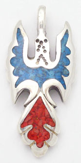 Pendant of eagle of red and blue resin