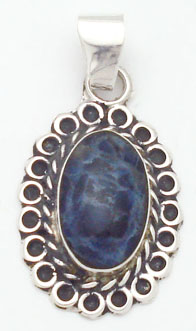 Pendant of oval obsidian with curl oxidizeds