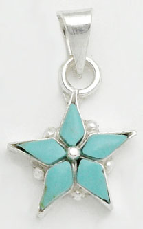 Pendant about flower of 5 petals of resin turquoise