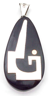 Pendant of drop of black plastic with Hieroglyphics