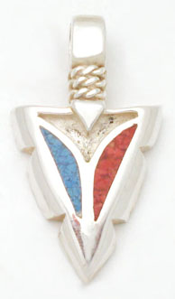 Pendant about type shield of red and blue resin