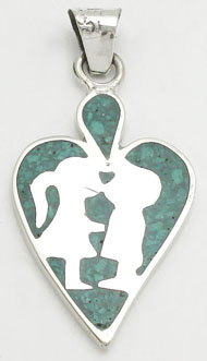 Pendant of heart of blue resin with children kissing