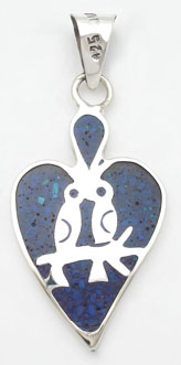 Pendant of heart of blue resin with two birdies