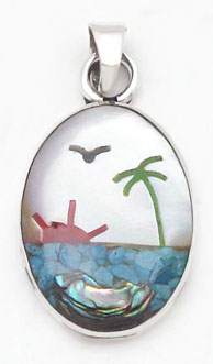 Pendant of oval with shell scenery