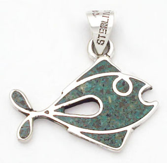 Pendant of fish of blue resin with soaked drop