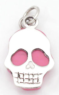 Pendant of skull with pink plastic