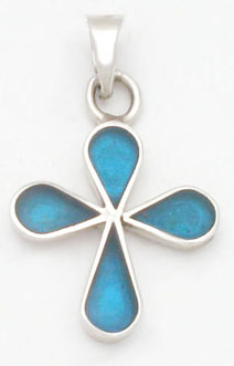 Pendant of cross of pearly dark blue resin