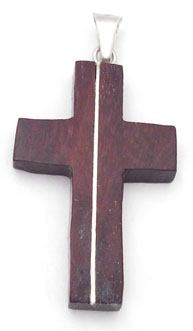 Pendant of cross of stick of rose with silver line