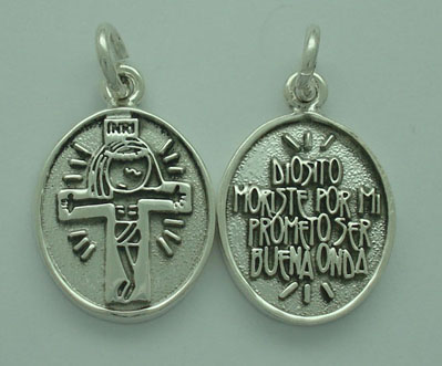 Oval smooth pendant with crucifix  and aggrieved letters (small medals)