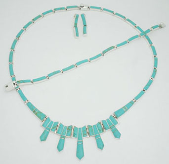 Set of bars of turquoise with rhombs
