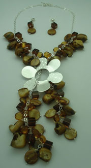 Set necklace and stones earrings brown