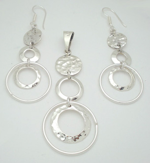 Earrings Set and Pendant  on hammered inserted circles