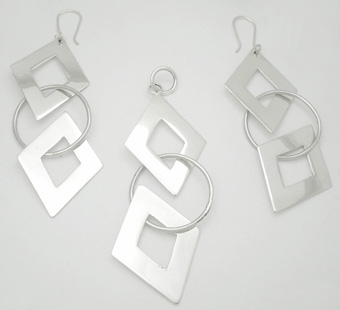 Earring Set and Pendant  on rhombs and smooth hoops