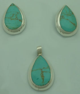 Set earrings and charm in turquoise drop quitman