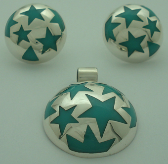 Round Set with resin stars turquoise