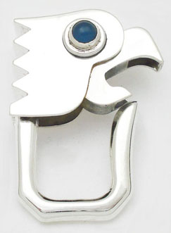Key holder of head of parakeet with sodalite eye