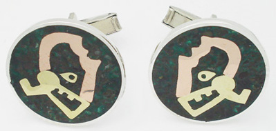 Chrysocolla Cufflinks with ancient face of brass and copper