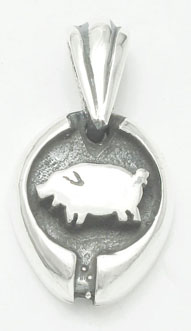 Pendant   oval oxidized with  pig
