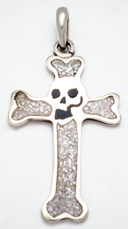 Pendant  on cross on white resin with skull