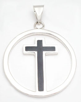 Pendant  on circle with cross of black resin