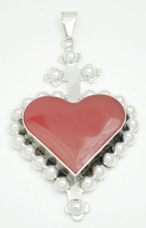 Pendant   heart of red plastic with sphere  and cross
