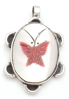 Pendant  on shell with butterfly resin