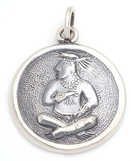 Pendant   round oxidized with seated Indian