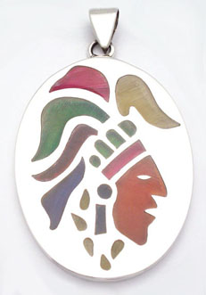 Pendant   work of pen with Indian and oval tuft of enamel