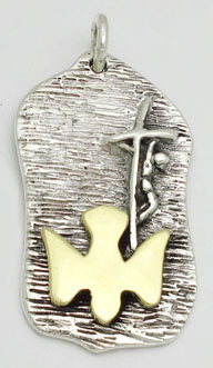 Earring with pigeon and striped crucifix