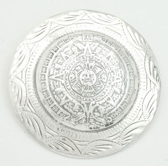 Brooch of Aztec Calendar with waves and lines graved