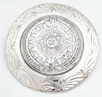 Brooch of Aztec Calendar diagonal with  drops  and waves