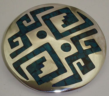 Brooch circle with labyrinth turquoise
