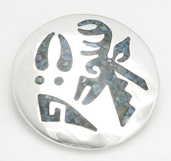 Brooch circle with figure cave painting malachite