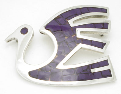 Brooch of bird with resin purple