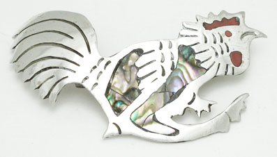 Brooch rooster of flames with concha