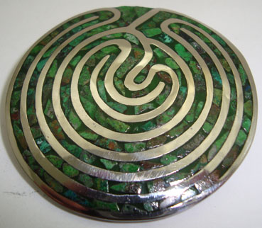 Brooch circle labyrinth malachite