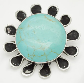 Brooch of flower with round turquoise