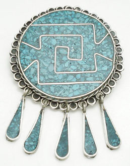 Brooch circle and Pendant   drops turquoise