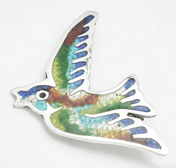 Brooch bird in flight multicolored enamel