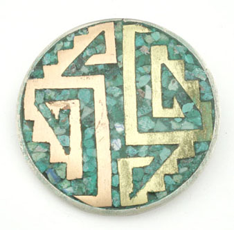 Brooch fret with malaquite of copper and brass